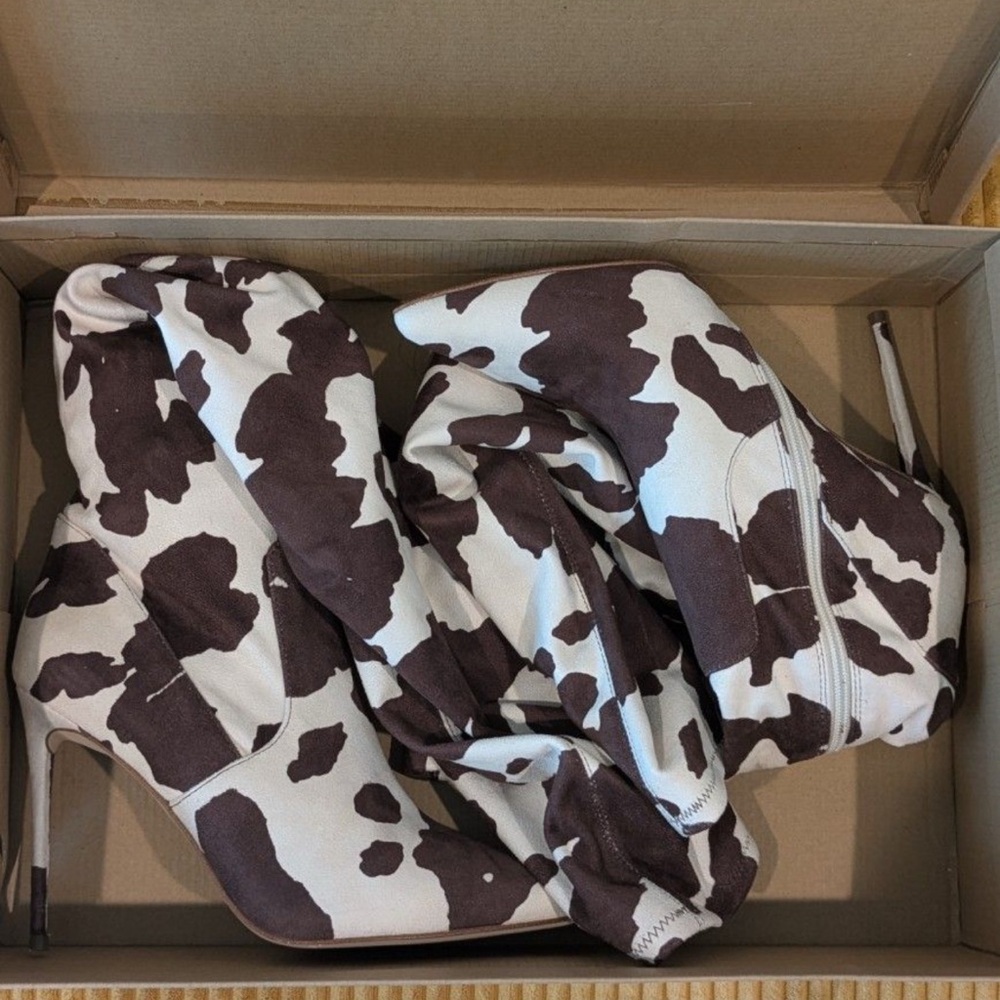 Steve Madden Vanquish Cow Print Thigh High Boots - Size 11